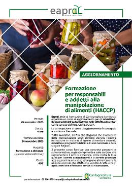 Formazione per responsabili e addetti alla manipolazione di alimenti (HACCP) - AGGIORNAMENTO